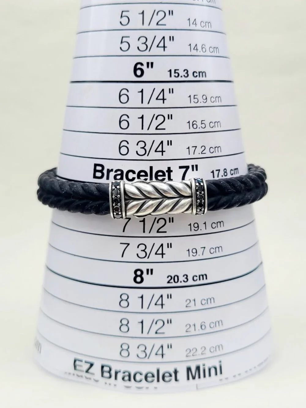 David Yurman Chevron Bracelet in Black Rubber w/ Pavé Black Diamonds, 9mm Sz Sm
